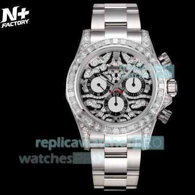 N+ Factory Swiss Copy Rolex Daytona Tiger-Eye Diamonds Dial 7750 Chronograph Watch 